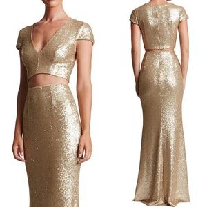 Dress the Population Brushed Gold Sequin Two-Piece Gown for Event/Party/Holiday